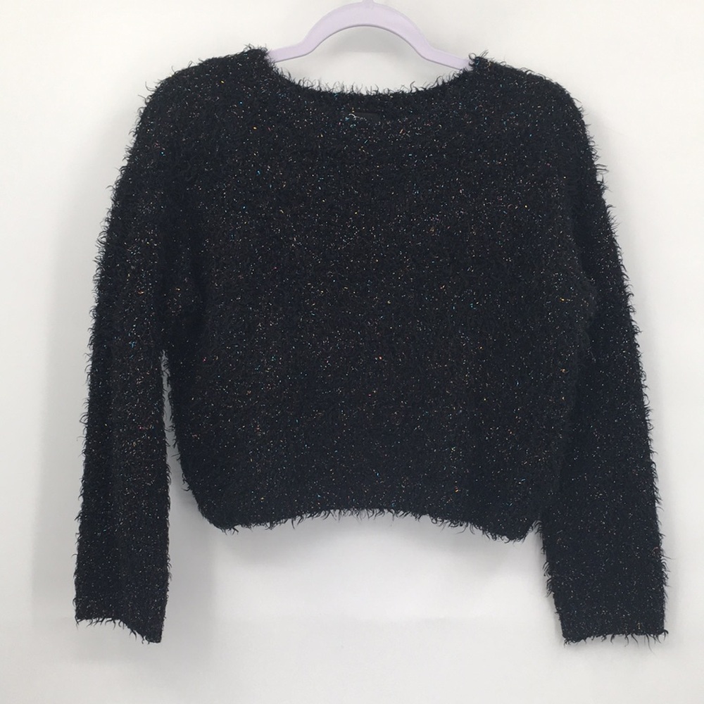 Art class Black Fuzzy Sparkle Cropped Crewneck Sweater - L 10/12